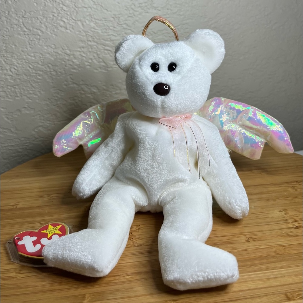 Vintage Ty Beanie Baby Halo Angel Bear – 1998 Retired Collectible (Brown Nose)